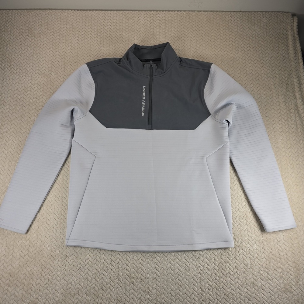 Under Armour Storm Golf Mens Large Grey Quarter Zip Pullover Ribbed 1/4 Zip